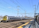 Amtrak Train # 121, being led by Ex-Metroliner Cab Car # 9646, is about to make its station stop at Princeton Jct. This train is running almost 30 minutes late. 